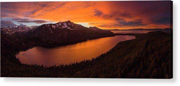 Fallen Leaf Lake Sunset Aerial By Brad Scott - Acrylic Print