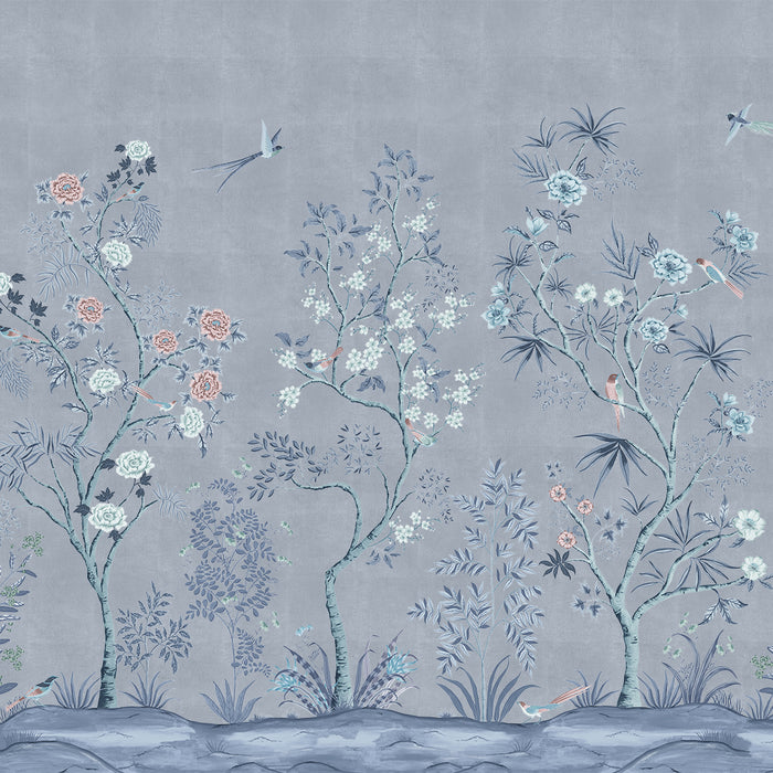 SQUARE FOOT / Metallic Ice Blue Blossoms