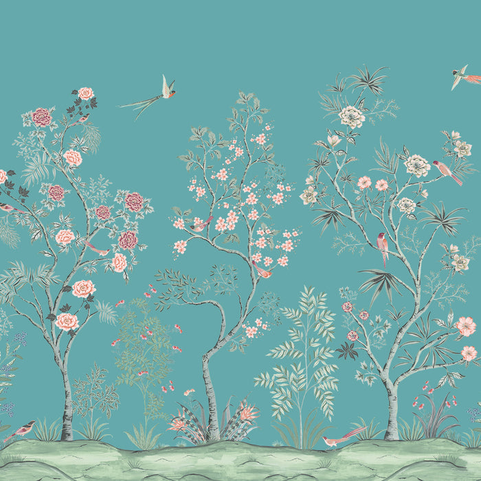 SQUARE FOOT / Charming Teal Blossoms