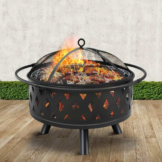 Fire Pit BBQ Charcoal Grill Ring Portable Outdoor Kitchen Fireplace 32" -Home Living Store - -