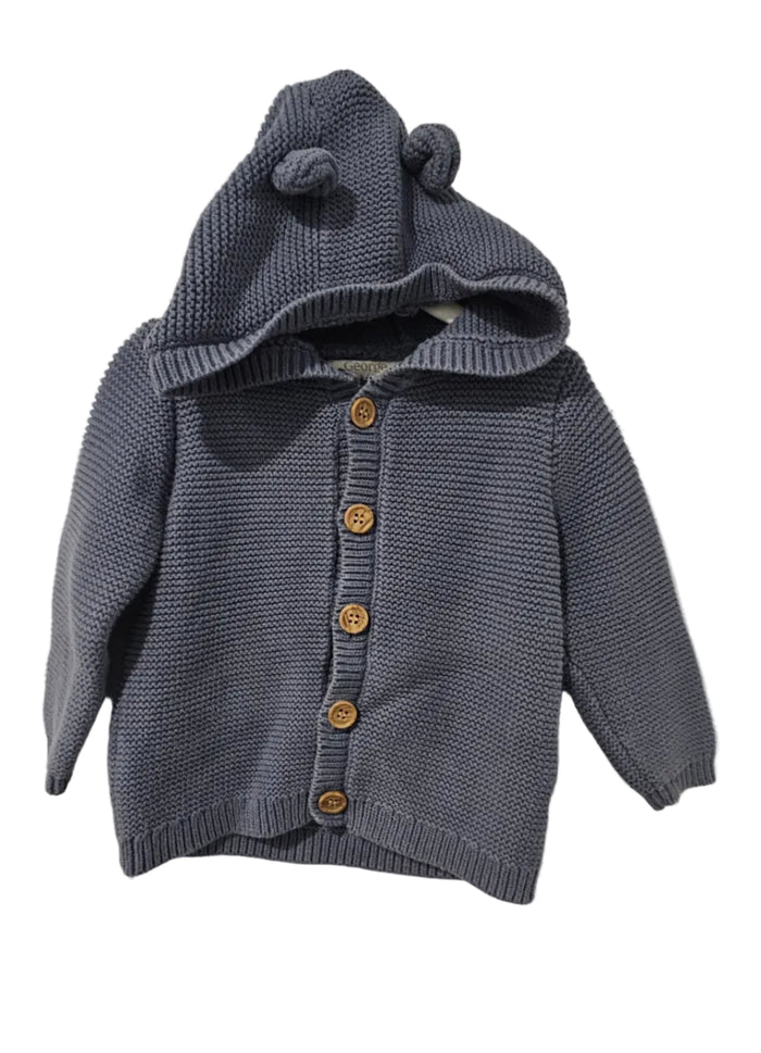 George Blue Knit Sweater with Hood 12-18m