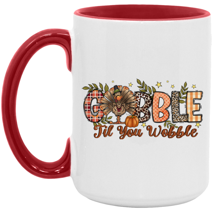 Gobble Til You Wobble Patterns ceramic coffee mug, product photo 2