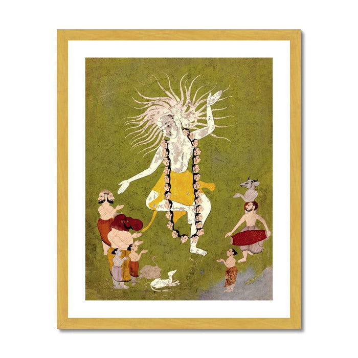 God Shiva in His Ferocious Aspect as Mahakala Dancing | Indian Hindu Sacred Antique Framed Art Print