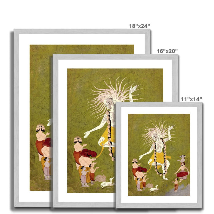 God Shiva in His Ferocious Aspect as Mahakala Dancing | Indian Hindu Sacred Antique Framed Art Print