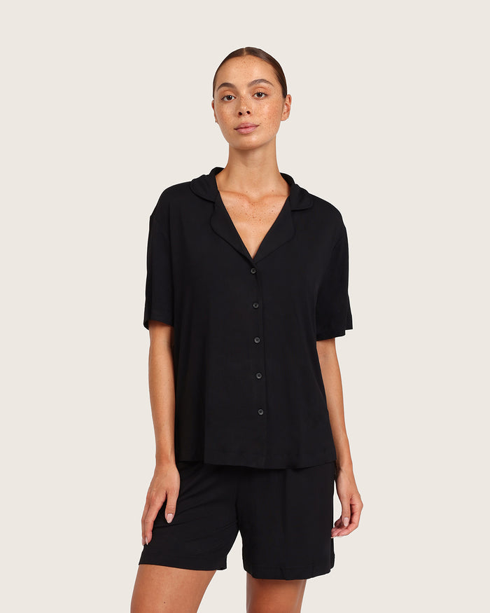 Goodnight Short Sleeve Sleep Shirt - Black