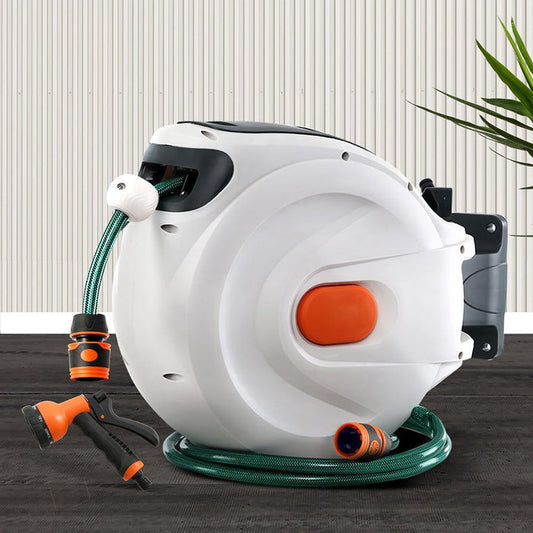 Greenfingers 10M Retractable Water Hose Reel Garden Spray Gun Storage AutoRewind -Home Living Store - -