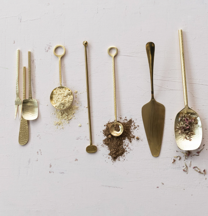 Hammered Stainless Steel Serving Spoon, Gold Finish