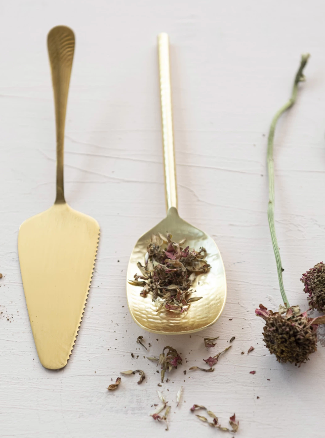 Hammered Stainless Steel Serving Spoon, Gold Finish