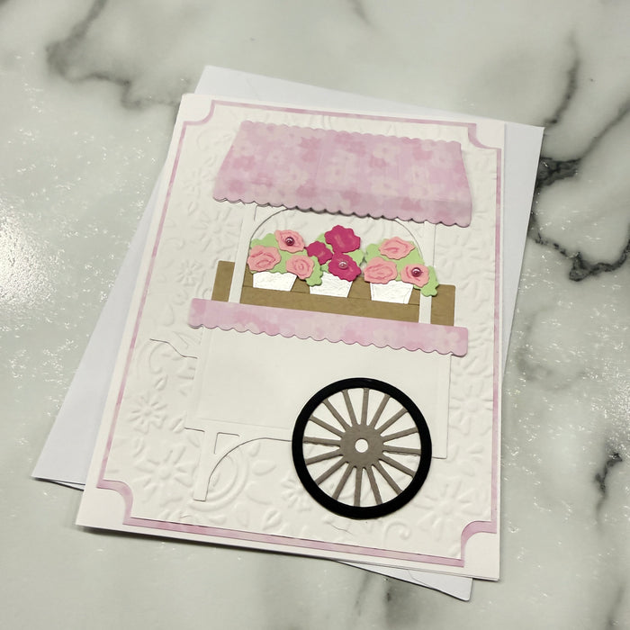 Pink & White Flower Cart - Blank
