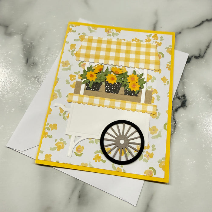 Yellow & White Floral Flower Cart - Blank