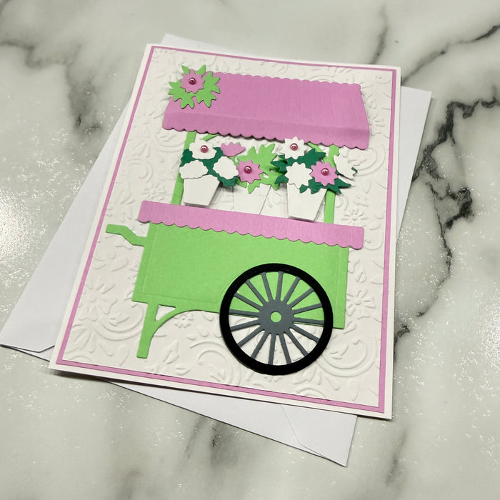 Green & Pink Flower Cart - Blank