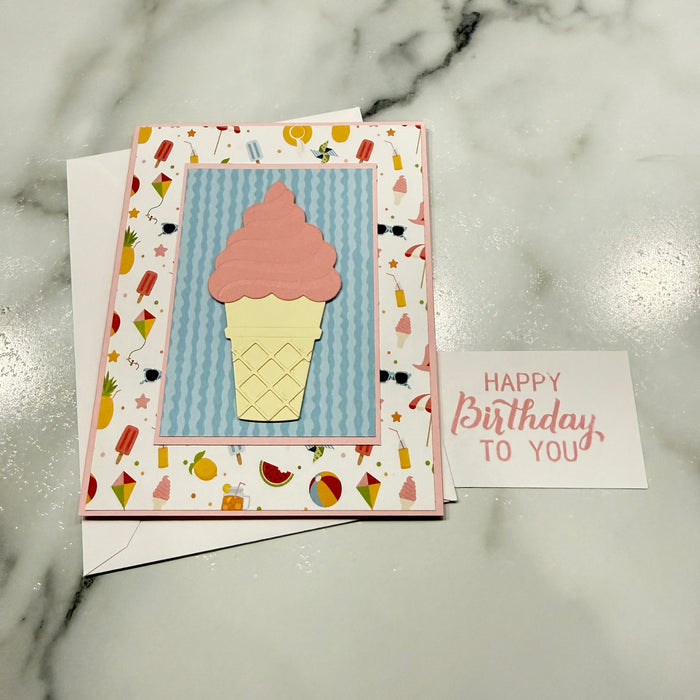 Pink & Blue Ice Cream Cone - Happy Birthday to You
