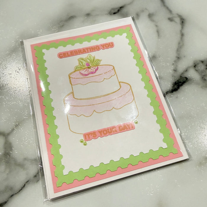 Green & Pink White Cake - Blank