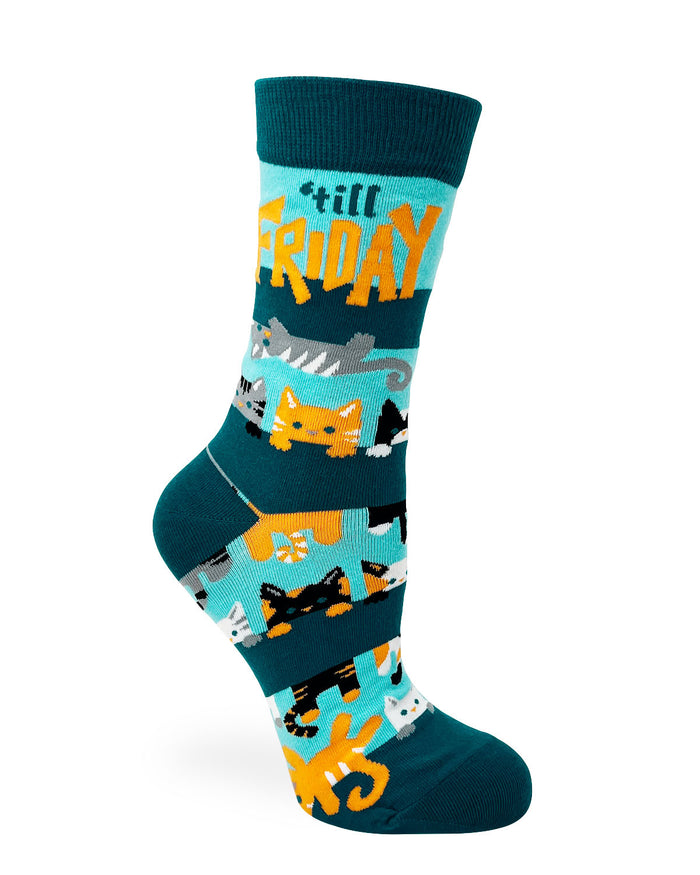 Hangin' on 'till Friday Ladies' Crew Socks Featuring Cute Cats