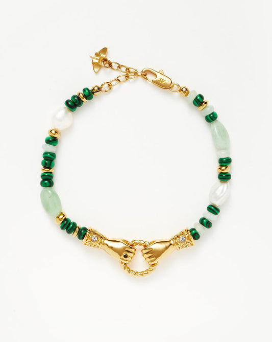 Harris Reed In Good Hands Beaded Gemstone Bracelet | 18ct Gold Plated/Multi Green Gemstone & Pearl Bracelets Missoma