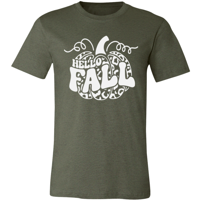 Hello Fall Pumpkin graphic t-shirt in Heather Military Green