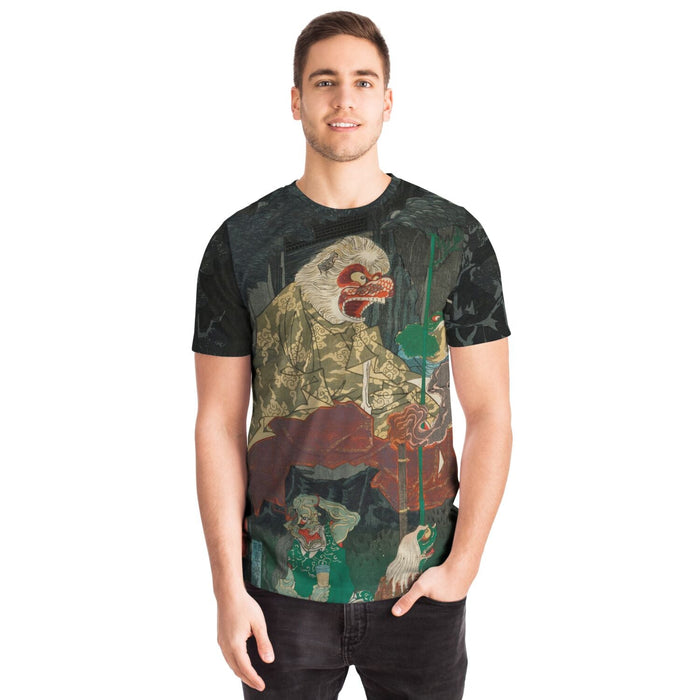 Hihi Coming Down from Mountain to Collect His Meal | Japanese Yokai Ape, Ukiyo-e Graphic Art T-Shirt