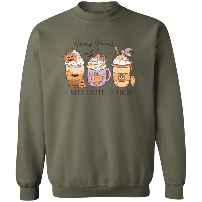 Hocus Pocus Coffee Focus crewneck sweatshirt in Military Green
