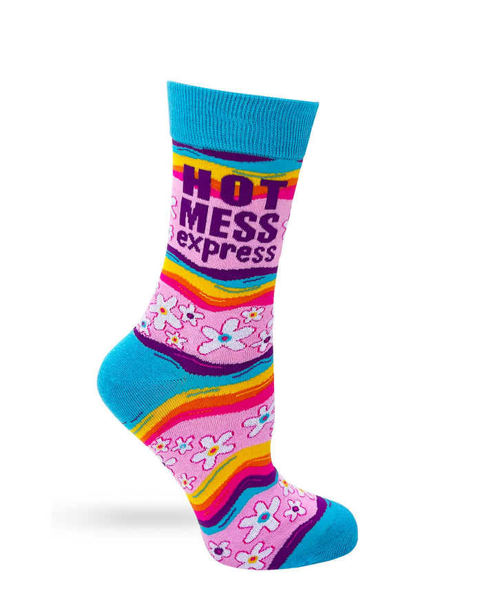 Ladies' Crew Socks with Saying Hot Mess Express