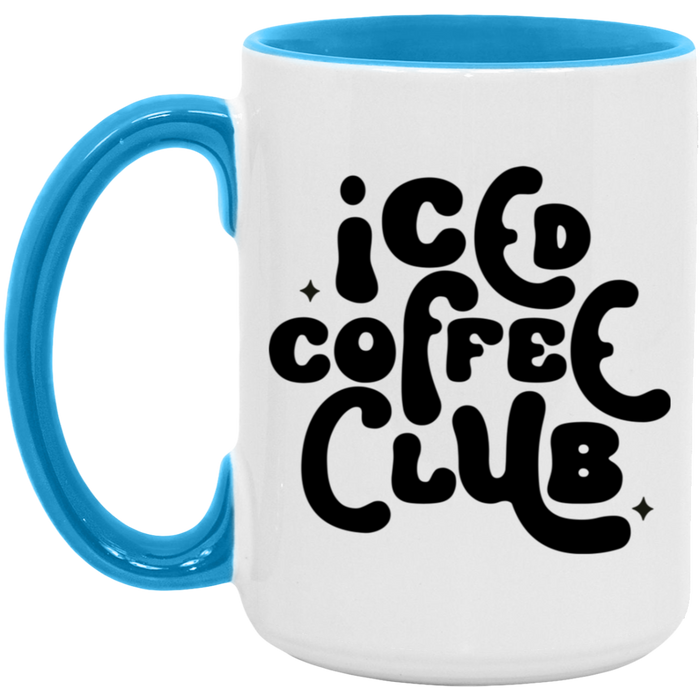 Iced Coffee Club 15 oz ceramic coffee mug in White/Light Blue