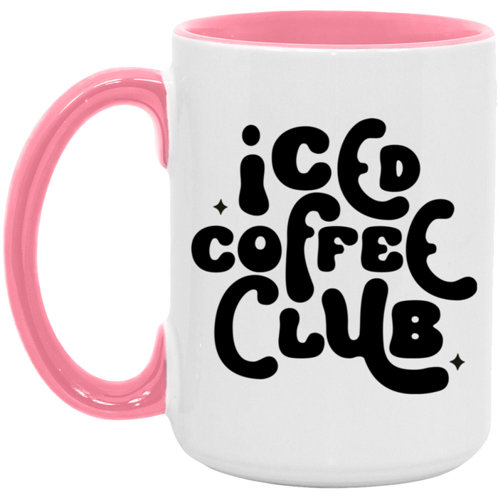 Iced Coffee Club 15 oz ceramic coffee mug in White/Pink