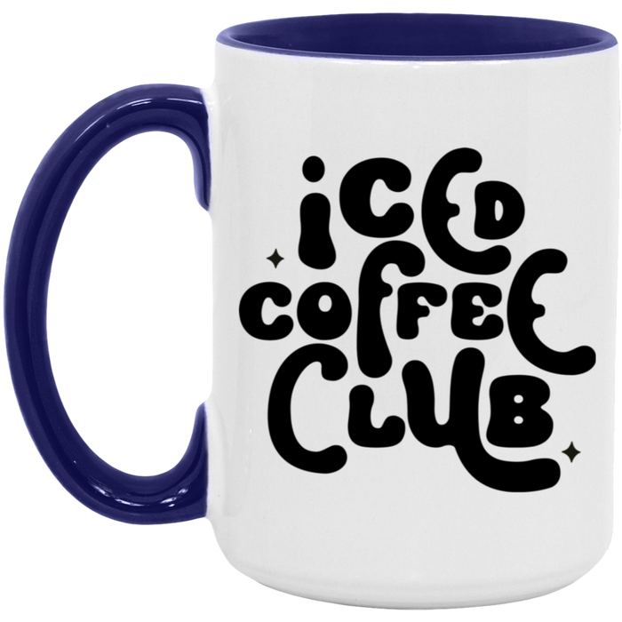 Iced Coffee Club 15 oz ceramic coffee mug in White/Midnight Blue