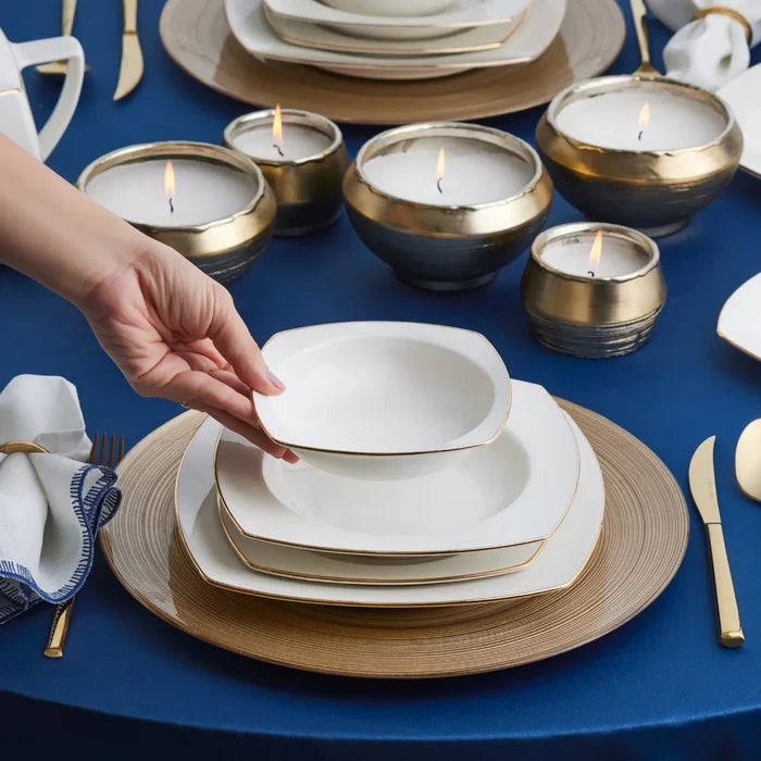 Karaca Red Carpet Collection Service de table Chiara Fine Cream pour 12 personnes, 60 pièces, porcelaine, demi-carré, or