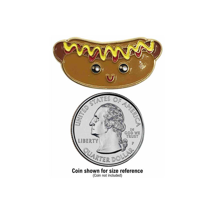 Kawaii Face Hot Dog Enamel Pin with Metal Frame