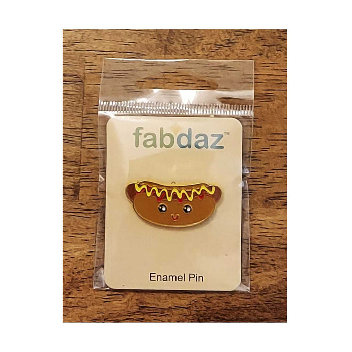 Kawaii Face Hot Dog Enamel Pin with Metal Frame
