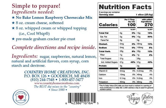 Lemon Raspberry Cheesecake Mix - No-Bake