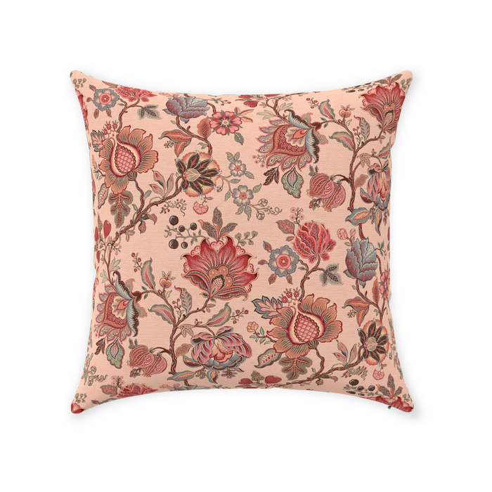 Malay Chintz Cotton Pillow Cover Pink Red Floral