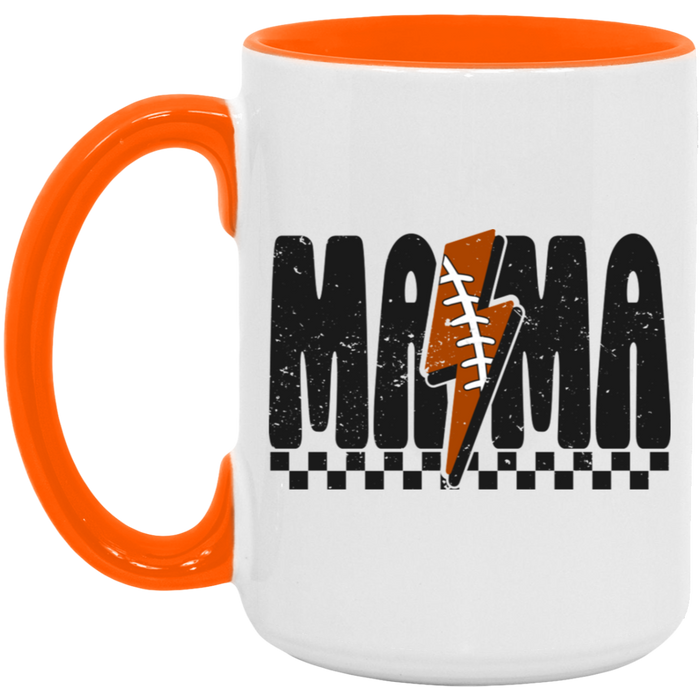 Mama Football Bolt 15 oz ceramic coffee mug in White/Orange