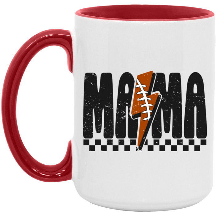 Mama Football Bolt 15 oz ceramic coffee mug in White/Red