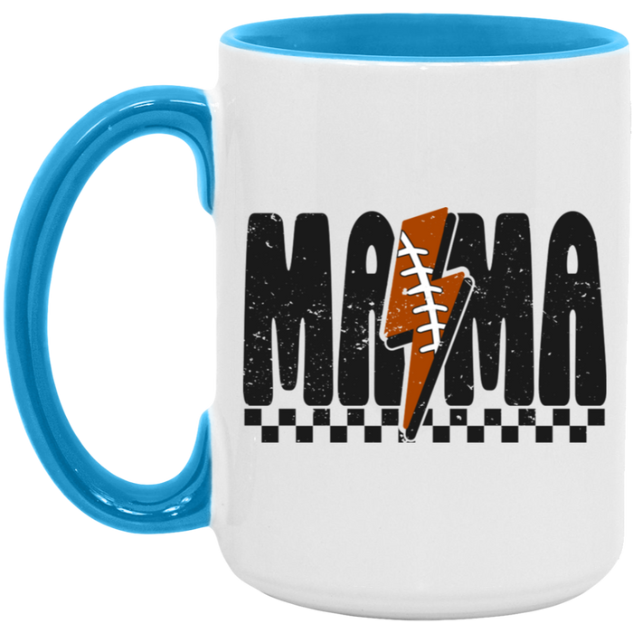 Mama Football Bolt 15 oz ceramic coffee mug in White/Light Blue