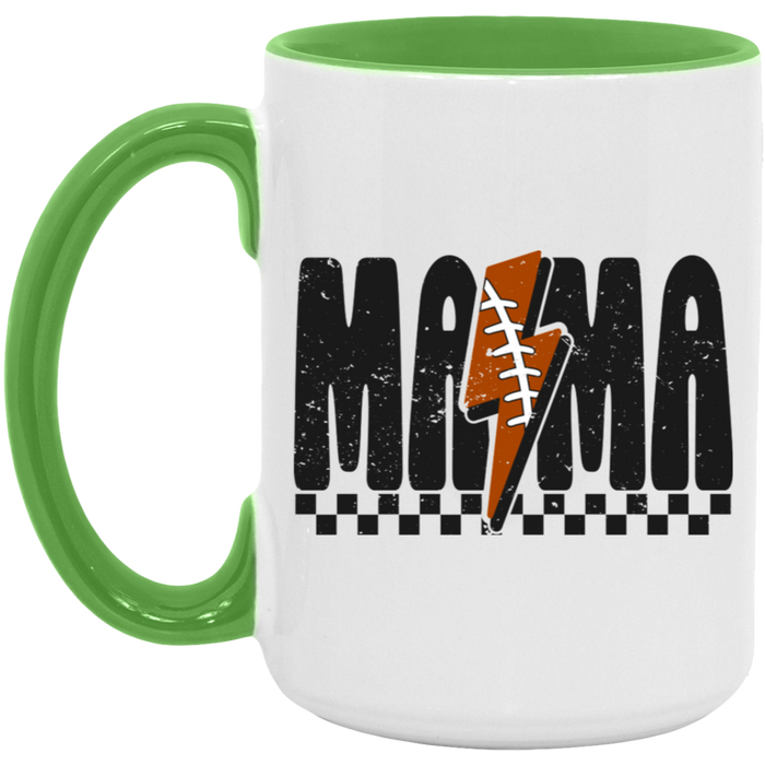 Mama Football Bolt 15 oz ceramic coffee mug in White/Light Green