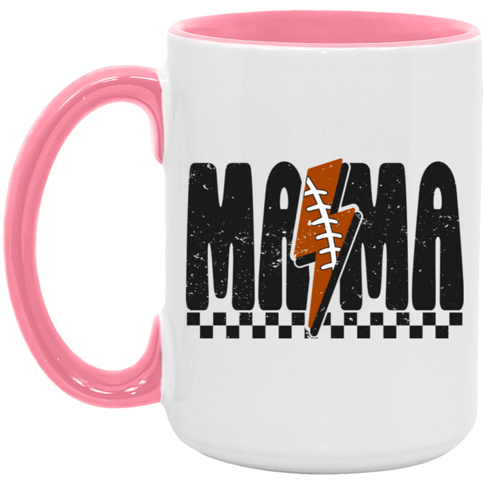 Mama Football Bolt 15 oz ceramic coffee mug in White/Pink