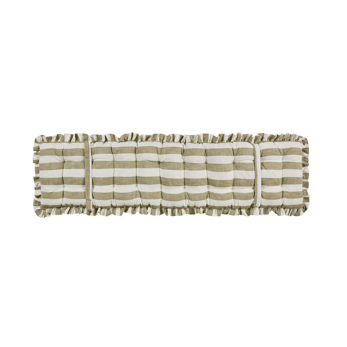 Marais Block Stripe Ruffle Bench Seat Cushion Olive 180cm