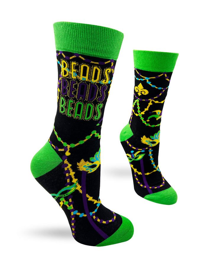 Mardi Gras Women's Crew Socks Featuring Masks and Beads