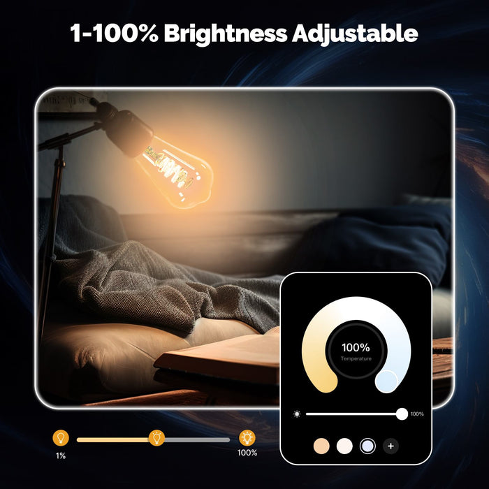 Matter WiFi E27 Smart Edison LED Light Bulbs 16 Million RGB Color Changing 2700K-6500K Dimmable