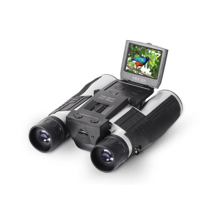 Minolta 12x32 4K UHD Digital Binoculars with a display screen, in black color.
