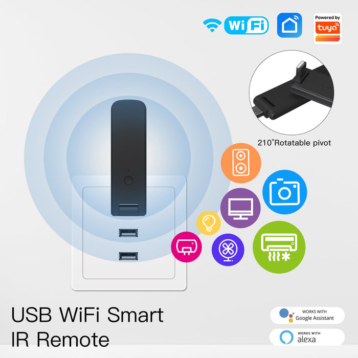 MOES Tuya Smart Infrared WiFi Remote Controller Wireless USB IR Controller 210°Rotate for IR TV Fan Switch Smart Home Automation Support Alexa Google Home - MOES