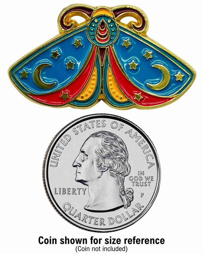 Moth With Moon and Stars Enamel Pin with Metal Frame