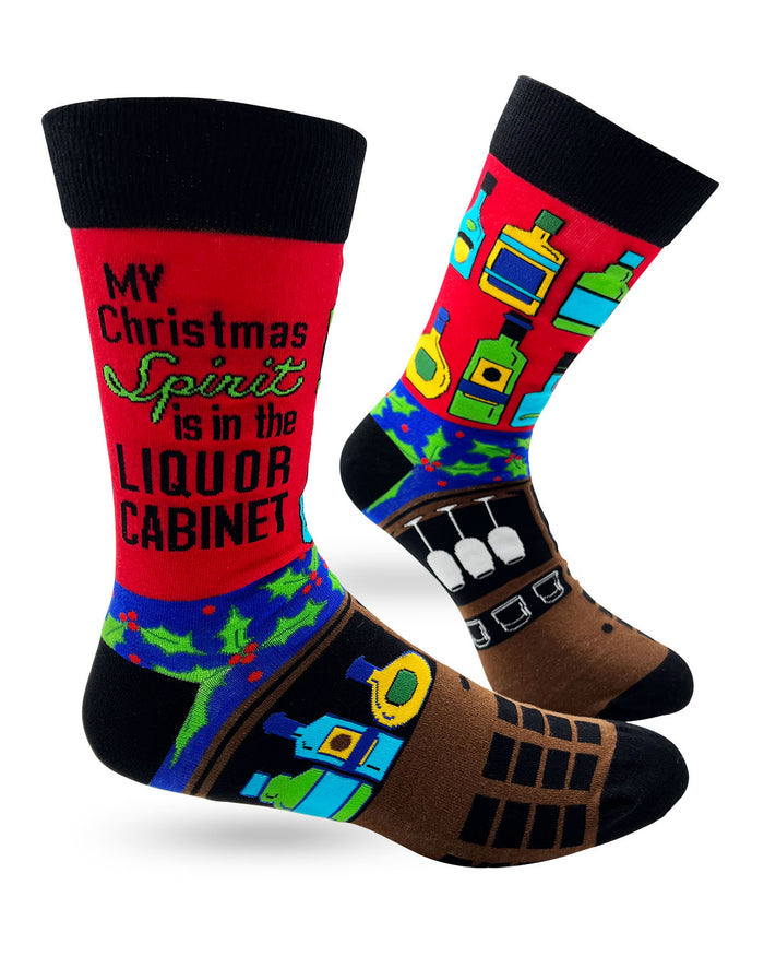 My Christmas Spirit is in the Liquor Cabinet Men's Novelty Crew Socks