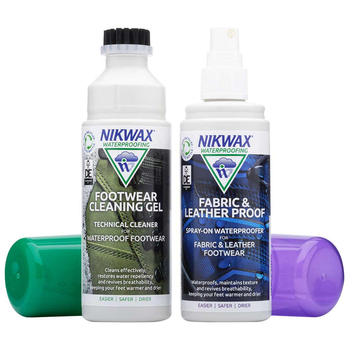 nikwax footwear cleaning gel and fabric leather proof spray on