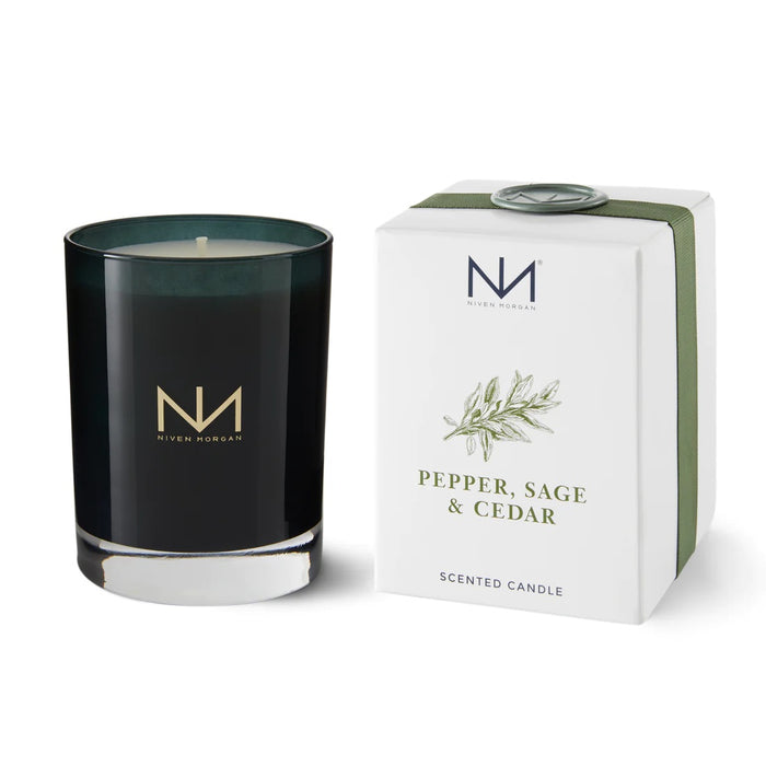 Niven Morgan Boxed Candle, Pepper, Sage & Cedar, 11 Ounces