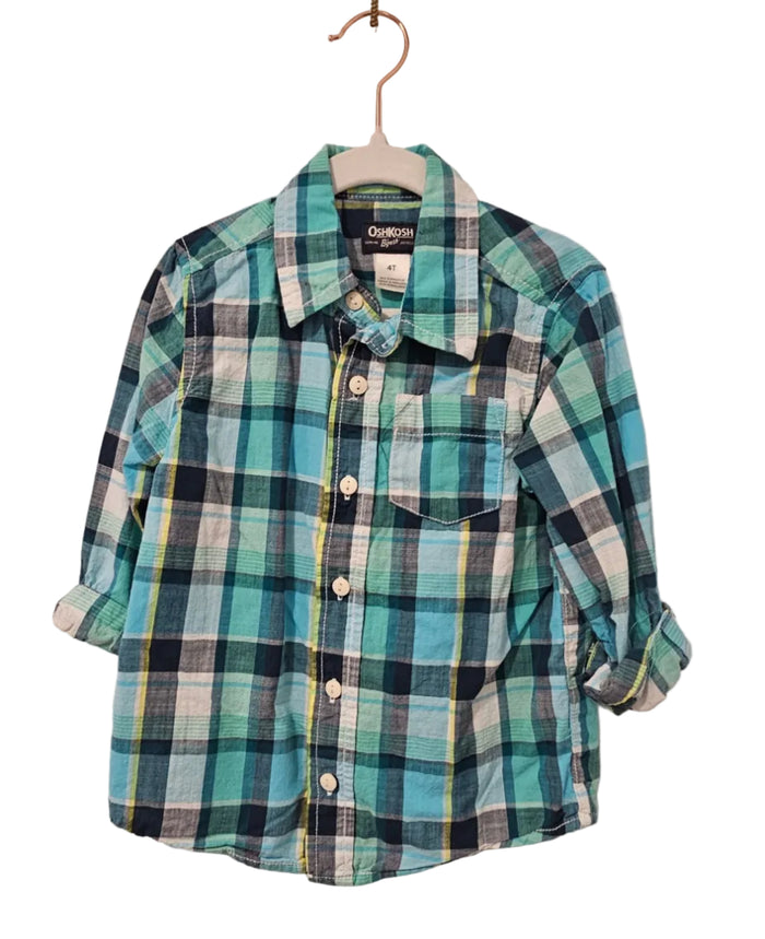 Osh Kosh B'Gosh Long Sleeved Collared Plaid Shirt 4T