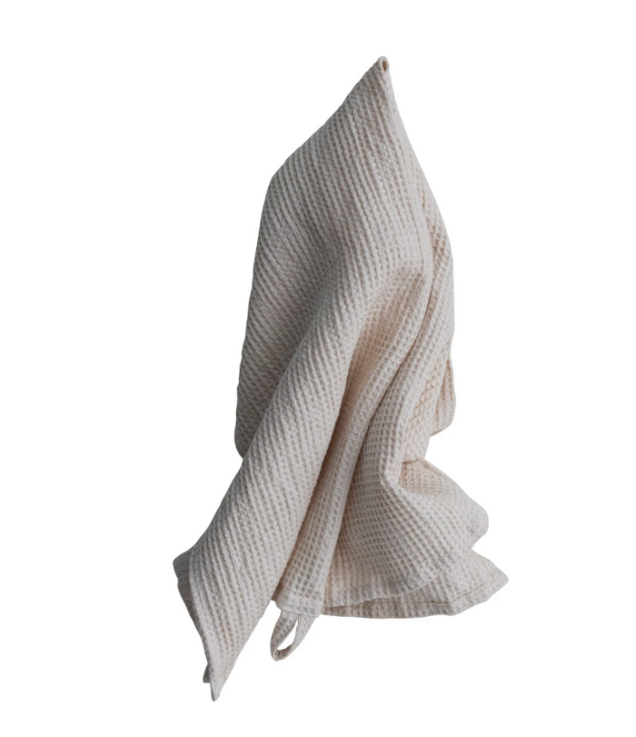 Oversized Linen & Cotton Waffle Tea Towel w/ Loop, Cream