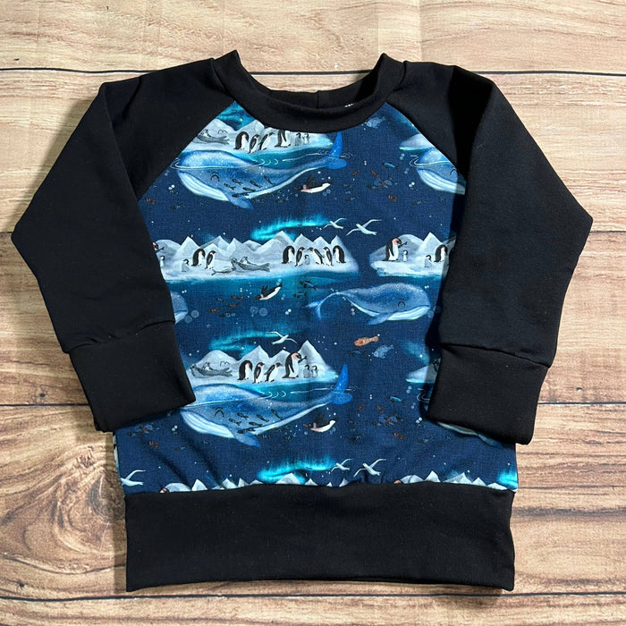 Penguin Whale Island Black Grow With Me Sweater: 1-3 Years