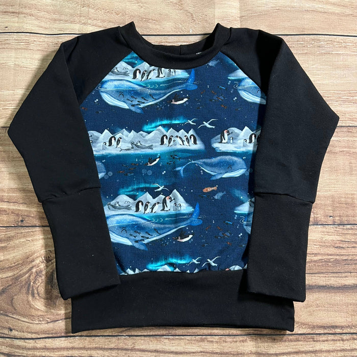 Penguin Whale Island Black Grow With Me Sweater: 1-3 Years