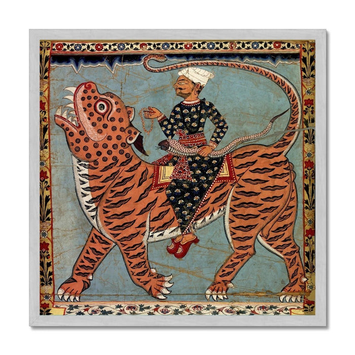 Pir Gazi and His Tiger Antique Gold and Silver, Indian Art, Islamic Art, Muslim Art, Sufi Rumi Mystic Cat, Antique Gold and Silver Framed